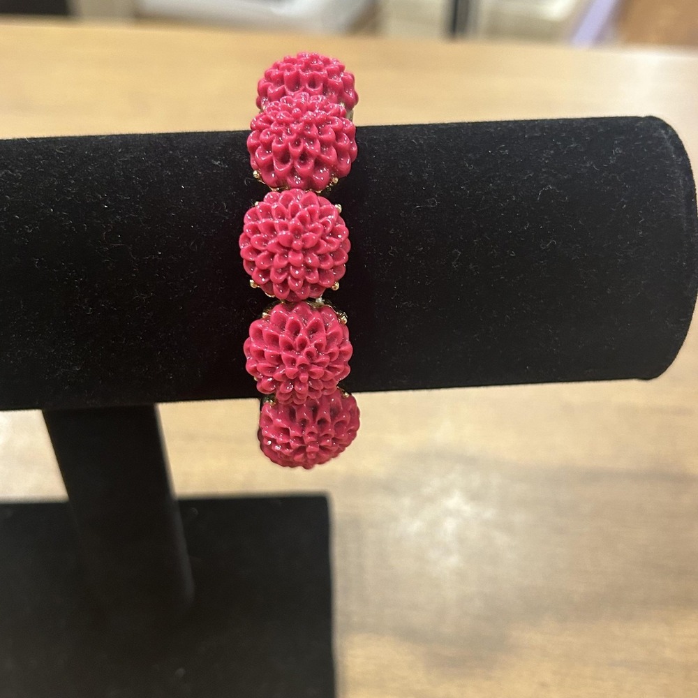 Bracelet Pink Floral Beaded Stretch Womens Statement Gold Tone Chunky‎ Jewelry